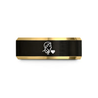 personalized rings for men – black & gold tungsten stepson heart wedding band