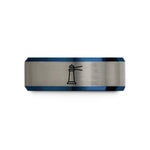 presents for close friend – black & blue & silver tungsten barnegat lighthouse beam wedding band