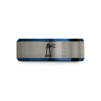 presents for close friend – black & blue & silver tungsten barnegat lighthouse beam wedding band
