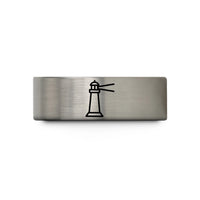 unique items for friend – black & blue & gray tungsten barnegat lighthouse beam wedding band