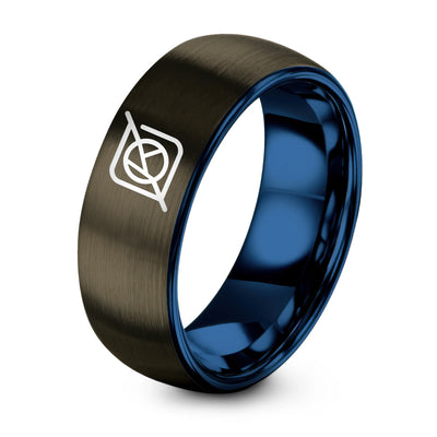Halide X – Tungsten Wedding Band, 8 mm, Blue, Gunmetal Comfort-Fit Unisex