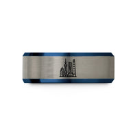 meaningful keepsakes for friends – blue & grey tungsten shanghai skyline wedding band