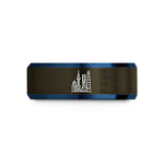 personalized presents for friends – gunmetal & blue tungsten shanghai skyline wedding band