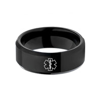 custom rings for her – black tungsten star of life wedding band