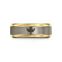 custom birthday ring present – black & gold & silver tungsten key wings wedding band