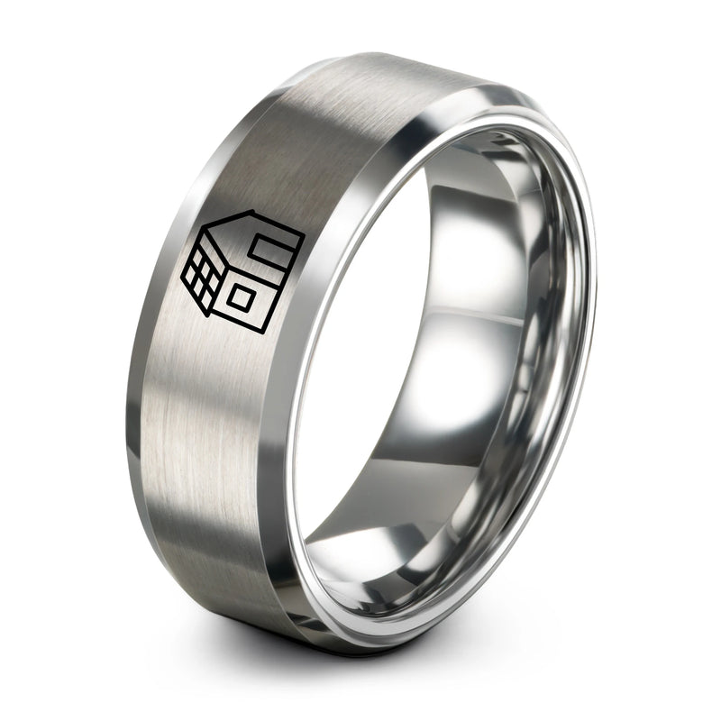 Solar Roof House – Tungsten Wedding Band, 8 mm, Grey Comfort-Fit Unisex