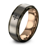 Gifts for Birthday for Her – gunmetal & rose gold & silver tungsten sparkle line ring