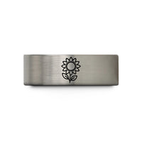 unique rings for women – gold & grey tungsten sunflower single bloom wedding band