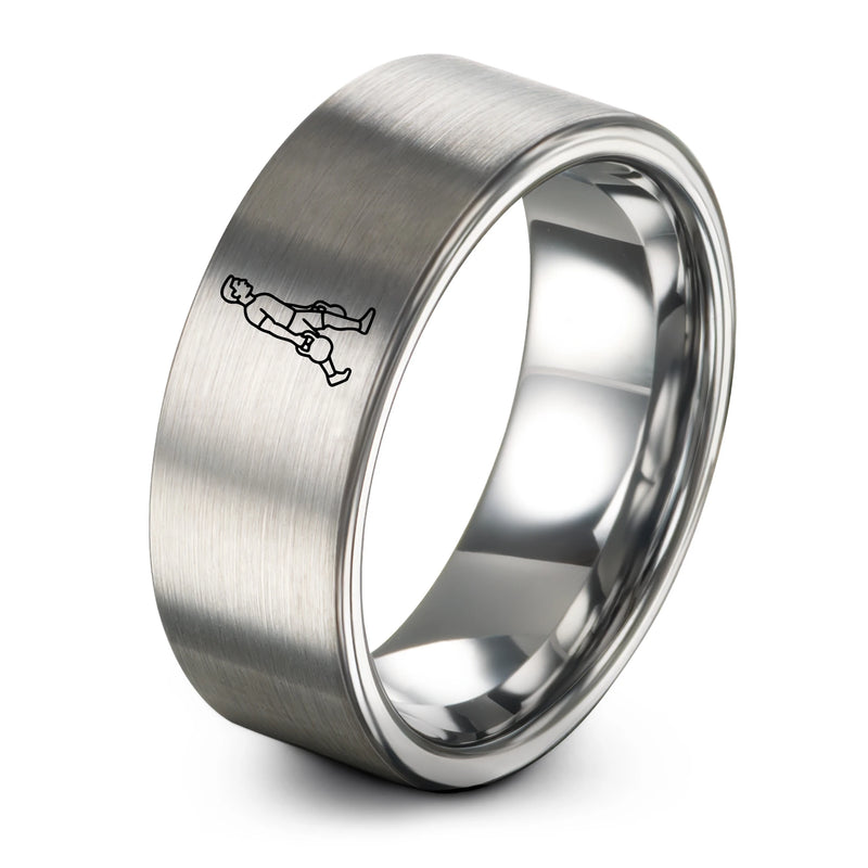 Farmers Carry Kettlebells – Tungsten Wedding Band, 8 mm, Grey Comfort-Fit Unisex