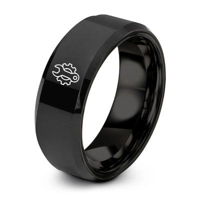 Wrench Gear – Tungsten Wedding Band, 8 mm, Black Comfort-Fit Unisex