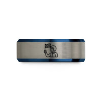 cool presents for men – black & blue & gray tungsten checkered flag wedding band