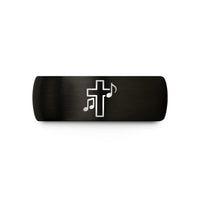 unique presents for men – black & gold tungsten cross music notes wedding band