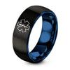Life Ems – Tungsten Wedding Band, 8 mm, Black, Blue Comfort-Fit Unisex
