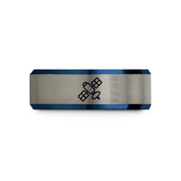birthday present for her – black & blue & silver tungsten satellite wedding band