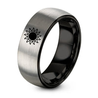 Gifts for Birthday Woman – black & gray tungsten solar eclipse totality ring