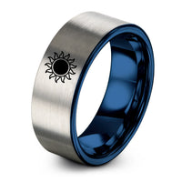 birthday ring present women – blue & silver tungsten solar eclipse totality ring