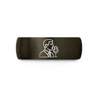 birthday rings for her – gunmetal & black tungsten announcer broadcast mic wedding band