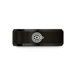 unique presents for her – black tungsten locomotive wheel wedding band