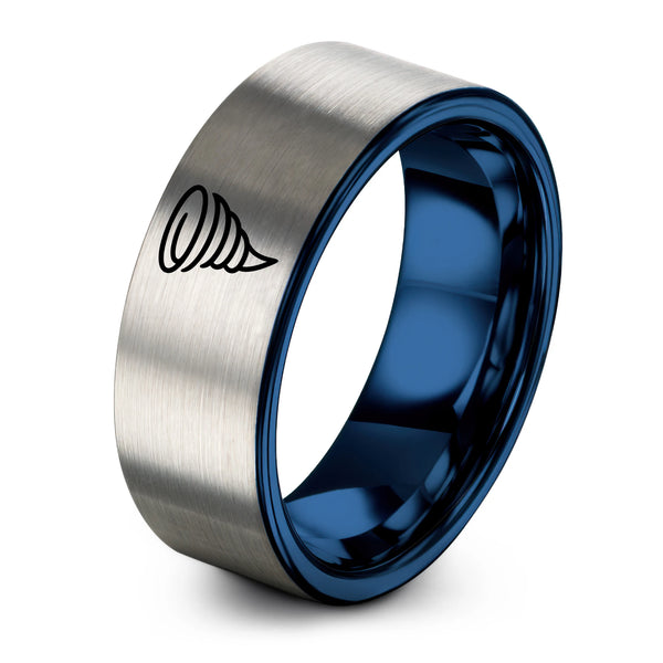 Tornado Funnel – Tungsten Wedding Band, 8 mm, Gray, Blue Comfort-Fit Unisex