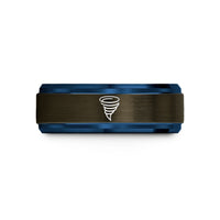 engraved rings her presents – gunmetal & blue tungsten tornado funnel wedding band