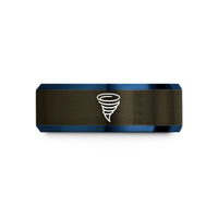 engraved rings her presents – gunmetal & blue tungsten tornado funnel wedding band