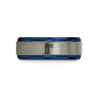 wedding bands for him – black & blue & gray tungsten galle lighthouse beam wedding band