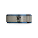 engraved rings for couples – black & blue & grey tungsten galle lighthouse beam wedding band