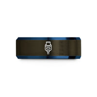 unique bands for him – gunmetal & blue tungsten usb c plug wedding band