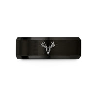 stylish rings for her – black tungsten antlers skull wedding band