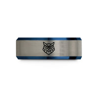 unique presents for her – black & blue & grey tungsten owl wedding band