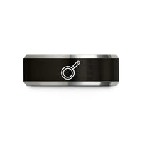 engraved jewelry for her – black & silver tungsten saute pan wedding band