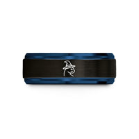 special present ideas her – black & blue tungsten cat witch hat wedding band