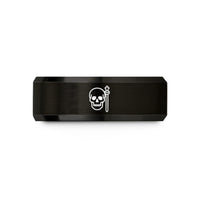 personalized ring for men – black & rose gold tungsten skull scepter wedding band