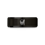 personalized ring for men – black tungsten skull scepter wedding band