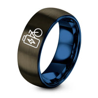 Gifts for Busy Moms – gunmetal & blue tungsten e bike icon ring
