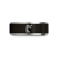 cycling rings for couples – black & grey tungsten clamp wedding band