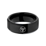 men's sport rings – black tungsten wildebeest skull circle wedding band