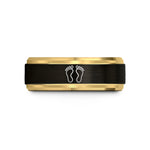unique presents for parents – black & gold tungsten lakshmi footprints wedding band