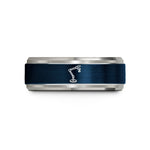 best presents for parents – blue & gray tungsten ring stand clamp wedding band