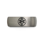 custom bands for loved ones – black & gray tungsten unicursal hexagram wedding band