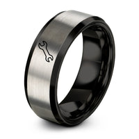 anniversary presents for parents – black & silver tungsten wrench spanner ring