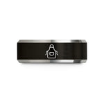 engraved rings for men – black & silver tungsten apron wedding band