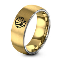 Gifts for Dad Birthday – gold & grey tungsten scallop shell ring