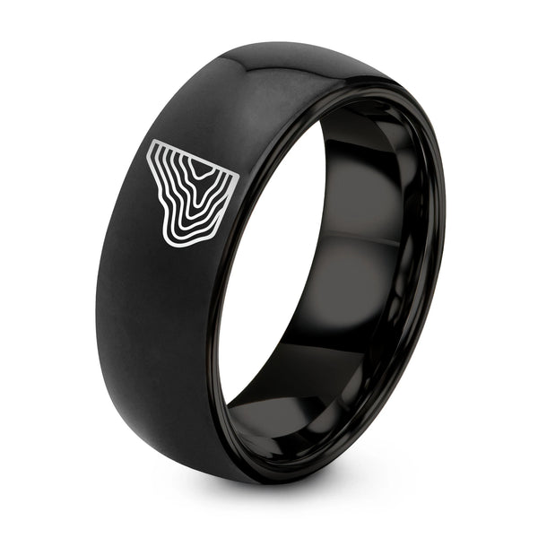 Coastal Shelf Contours – Tungsten Wedding Band, 8 mm, Black Comfort-Fit Unisex