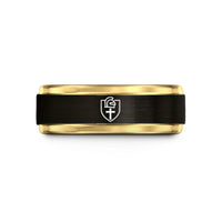 dad present ideas christmas – black & gold tungsten cross helmet shield wedding band