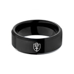 personalized dad presents – black tungsten cross helmet shield wedding band