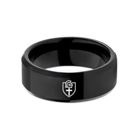personalized dad presents – black tungsten cross helmet shield wedding band