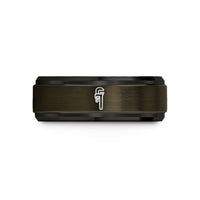 tungsten present ring dad – gunmetal & black tungsten pipe wrench wedding band