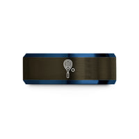 personalized dad presents – gunmetal & blue tungsten squash racquet ball wedding band