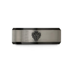 engraved rings for men – black & silver tungsten v8 engine wedding band